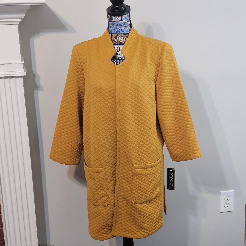 NYCC NWT Women's Quarter Sleeve Gold Open Front Kimono Quilted Cardigan XL